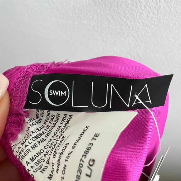 SOLUNA Pink Swim Top Bra Nylon Stretch Classic Adjustable Wide Strap Sz Large L - Picture 5 of 6